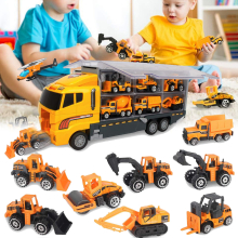 12 in 1 Excavator Construction Vehicles Toy Set Digger Dump Truck Tractor Trailer