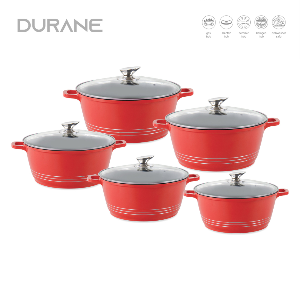 (Red ) Durane 5 Pieces Aluminium Non Stick Cookware Set