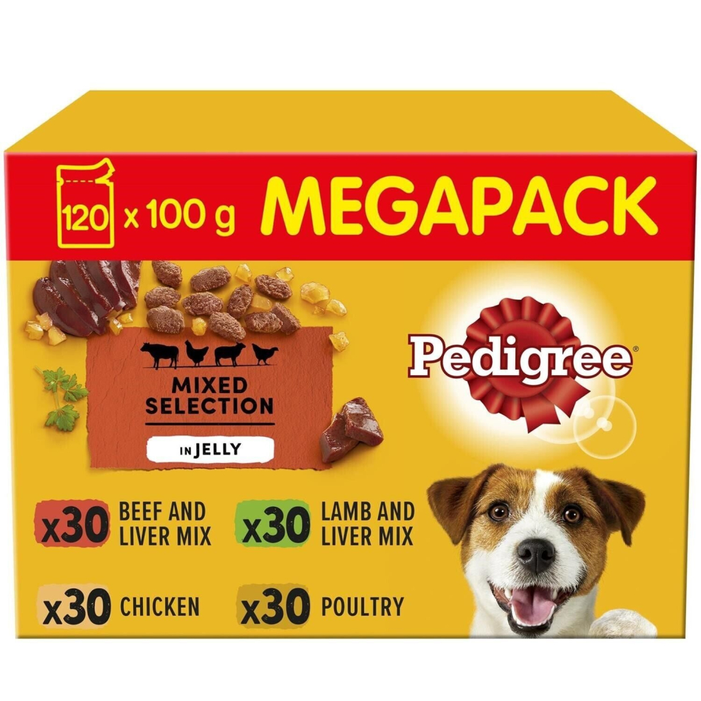Pedigree 120 X 100G Adult Wet Dog Food Pouches Mixed Selection In Jelly