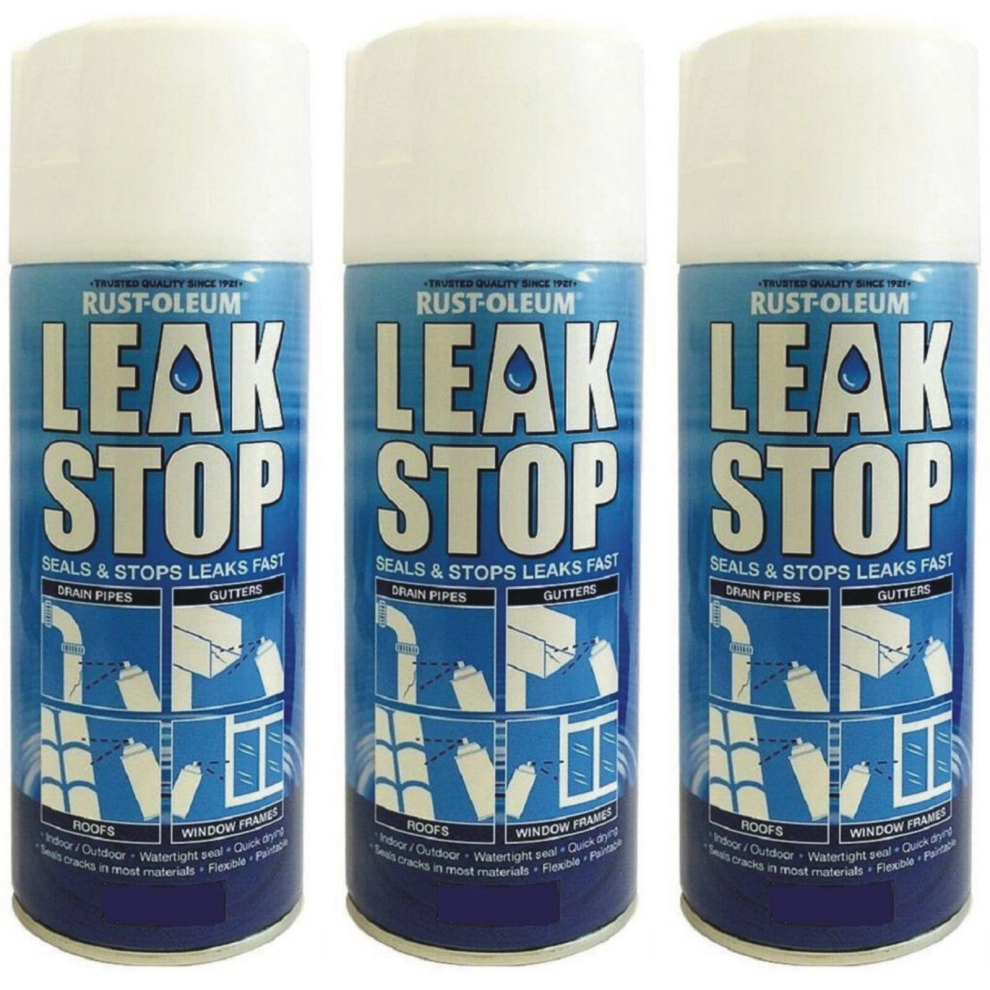 3 x 400ml White Leak Stop Spray Plumbring Pipe Repair Watertight Seal