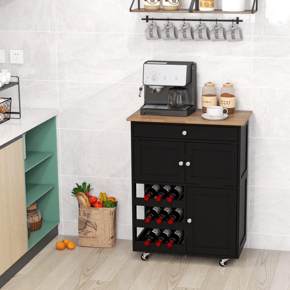 Rolling Kitchen Storage Trolley Cart Cupboard Island Cabinet 3 Tier Wine Rack