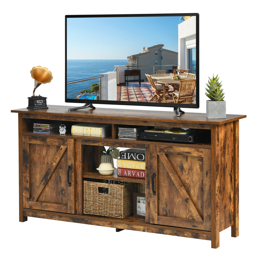 Costway Industrial Tv Stand For Tvs Up To 65" Fireplace Tv Stand Entertainment Center Brown