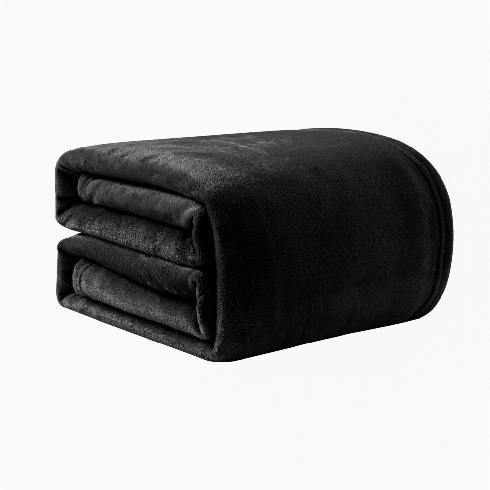 (Double:150x200cm, Black) 300GSM Warm Fleece Blanket Fluffy Throw Blankets Flannel Adult Kids Blanket Pets Warm Blanket