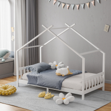 Nordic Pine Wood House Single Bed Frame with Roof for Toddler Kids