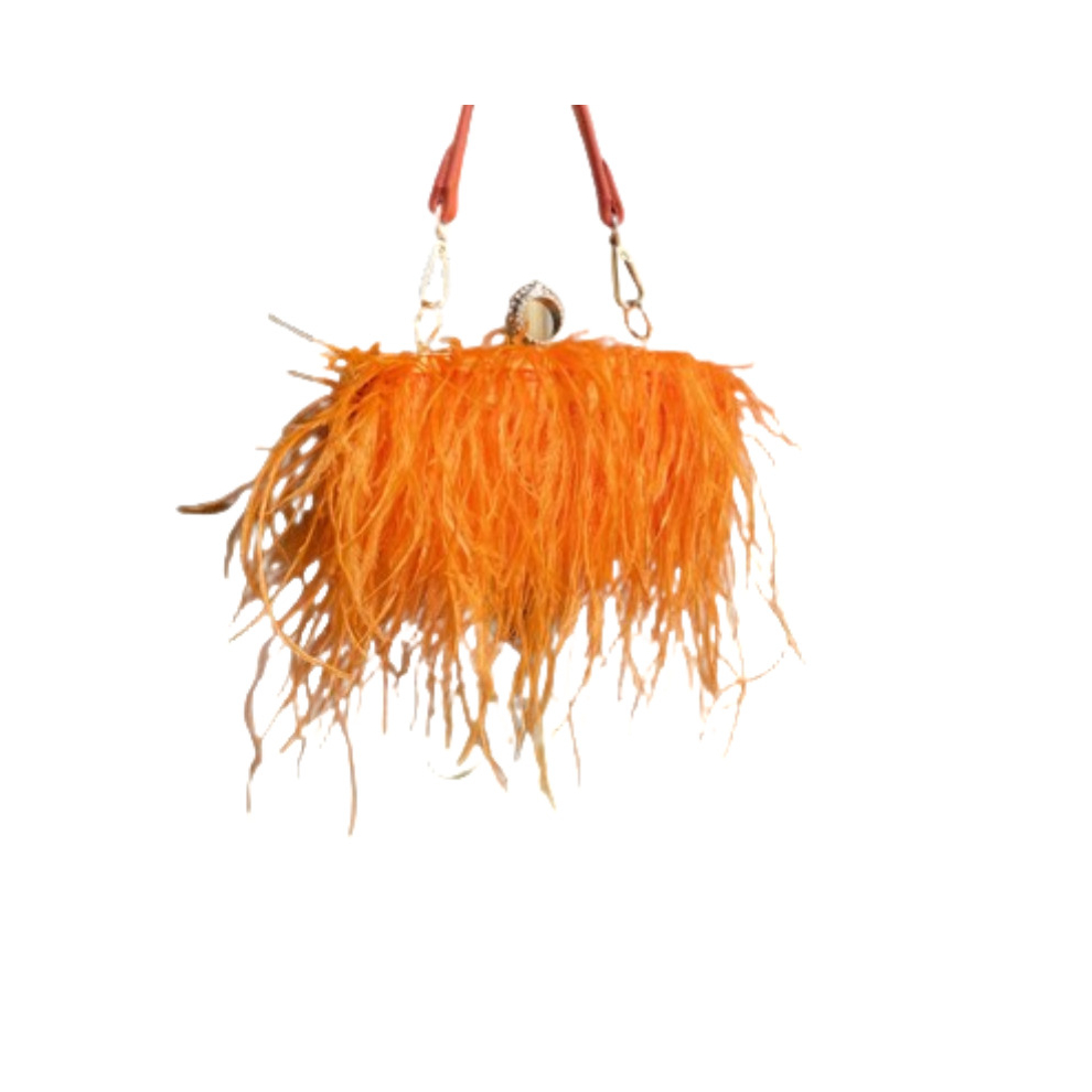 (StyleE) Natural Ostrich Feather Clutch Bag Banquet Party Handbag Small Crossbody Square