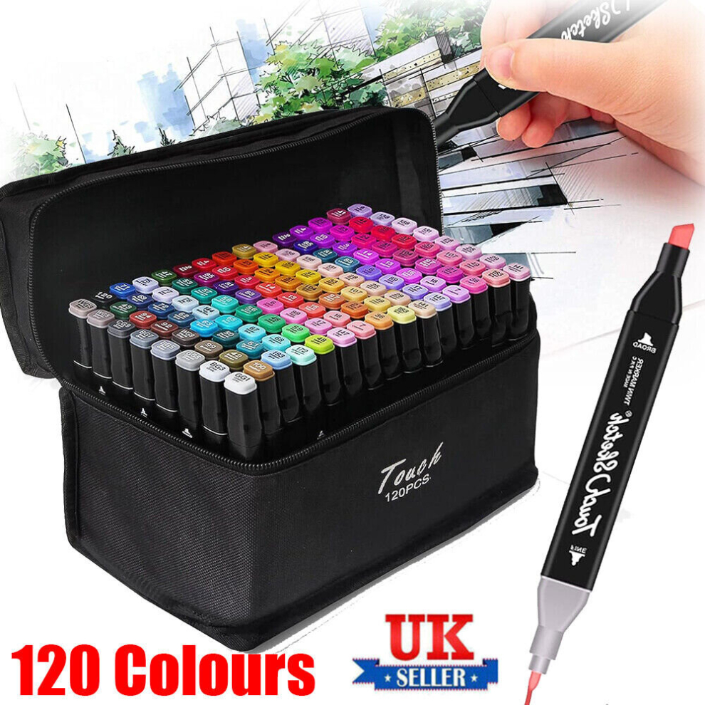 120 Colors Dual Tip Twin Both Side Marker Pens Set Artist Sketch Water Drawing