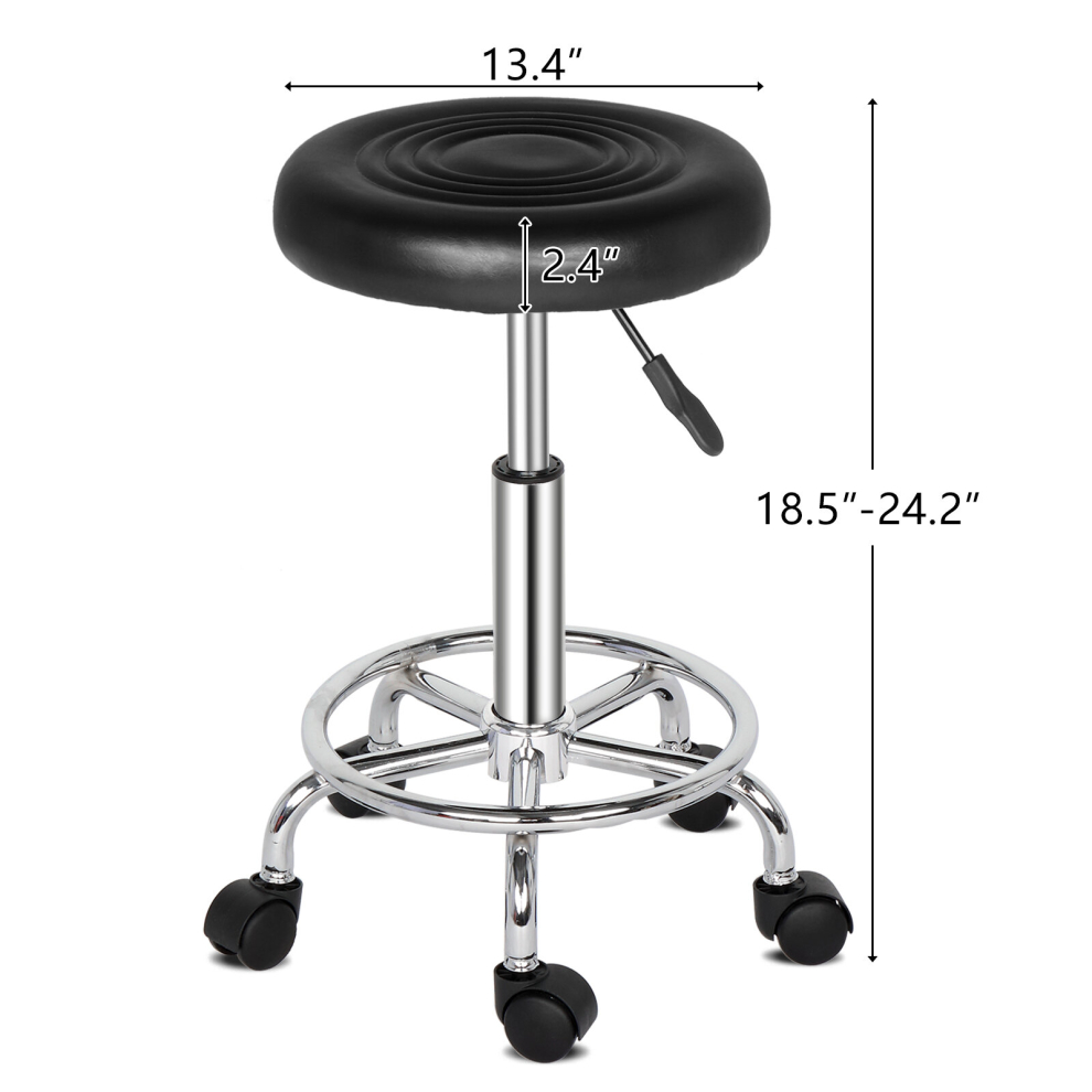 (Black) Height Adjustable 360°Swivel Chair Round Bar Stool Office Home Salon