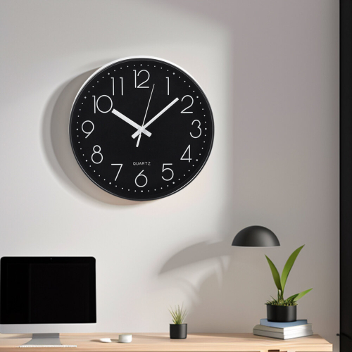 Living And Home 12-Inch Minimalist Wall Clock with Arabic Numerals