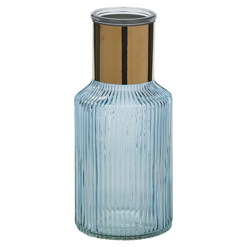 ( Blue) Small Vintage Decorative Glass Bottle Table Vase with Gold Rim