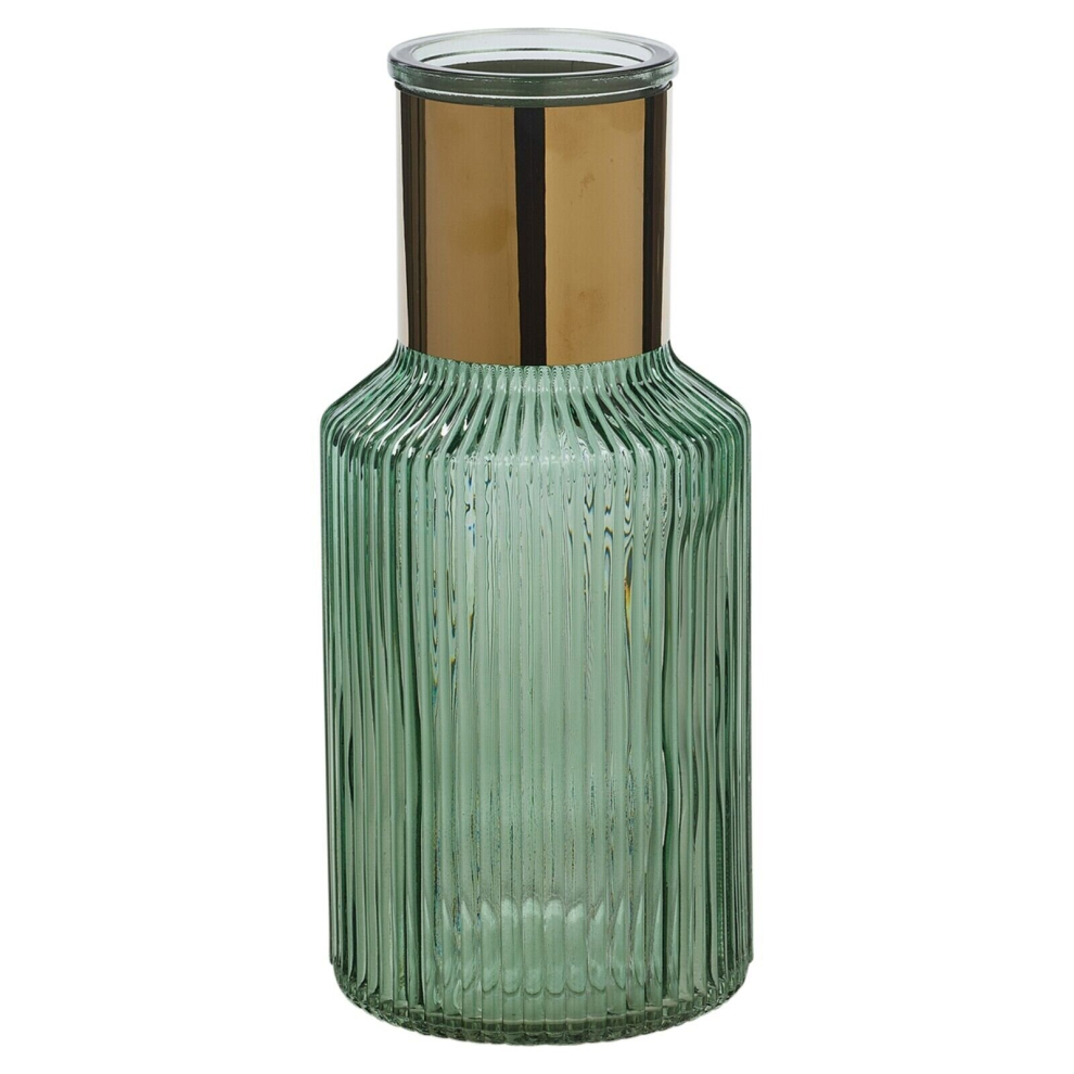 ( Teal) Small Vintage Decorative Glass Bottle Table Vase with Gold Rim
