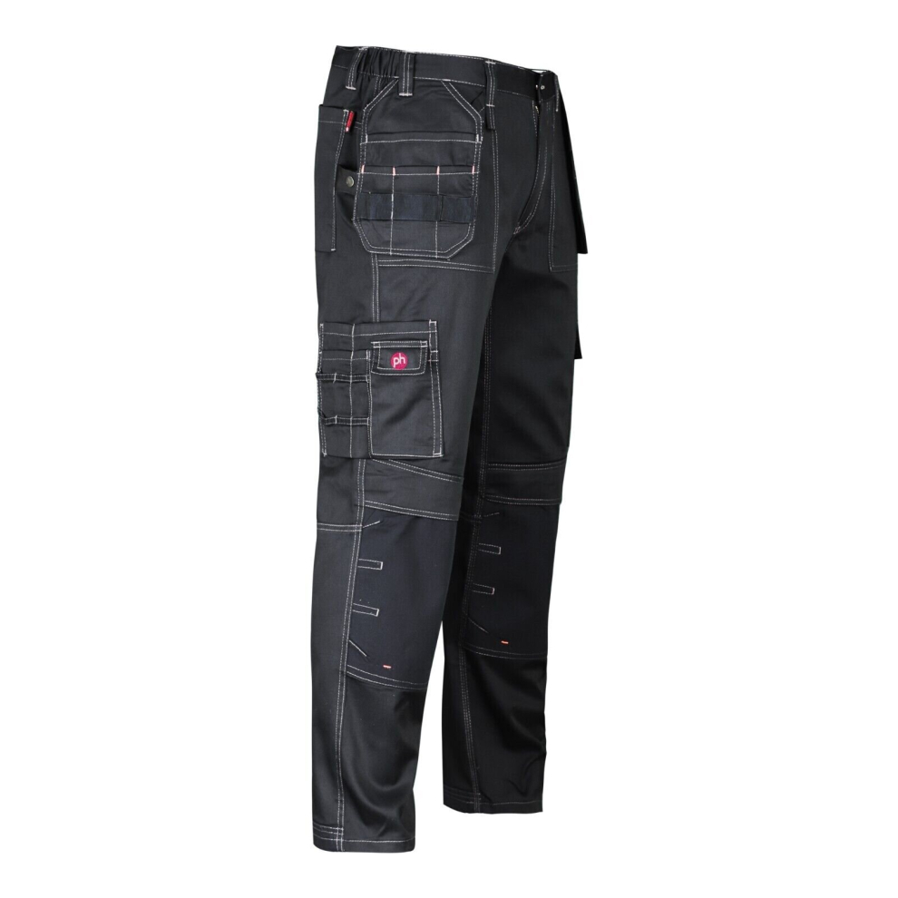 P-H (Black 33" Large, 42") Work Cargo Trousers Holster With Knee Pad Pockets