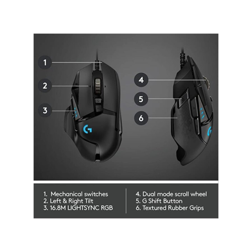 Logitech G502 HERO High Performance Wired Gaming Mouse HERO 25K Sensor 25,600 DPI RGB Adjustable Weights 11 Programmable Buttons On-Board Memory Black 1