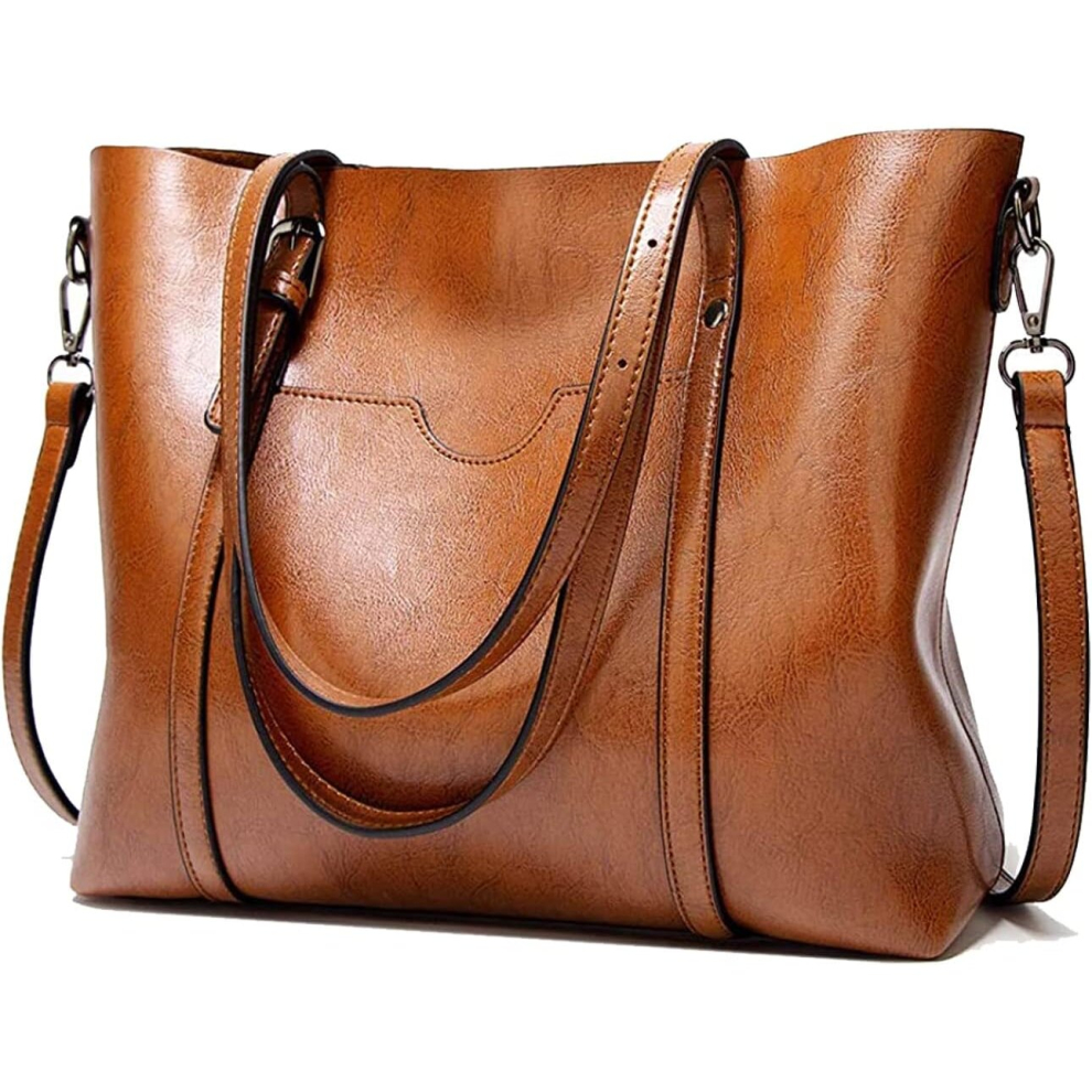 Womens Handbags Soft Leather Large Capacity Retro Vintage Top-Handle Casual Pocket Tote Brown