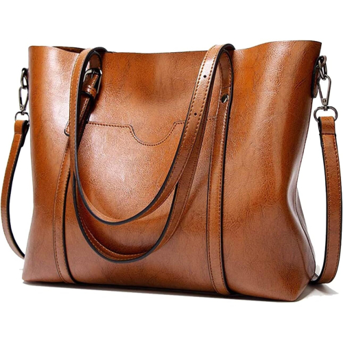 Womens Handbags Soft Leather Large Capacity Retro Vintage Top-Handle Casual Pocket Tote Brown 1