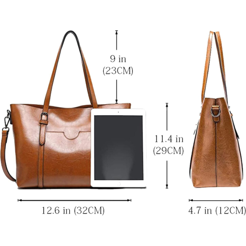 Womens Handbags Soft Leather Large Capacity Retro Vintage Top-Handle Casual Pocket Tote Brown 2