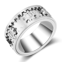 Stainless Steel Rotating Gear Ring – Decompression Wind Design, Mechanical Gear Pattern, Durable Comfort Band (Size 11)