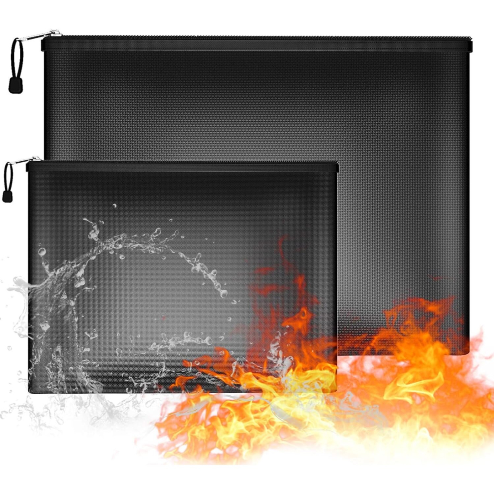 Fireproof Document Bag, 2pcs Fireproof and Waterproof Safe Storage Bag, Zipper Organizer Bag for Protecting Valuables, Passport, Documents, Money