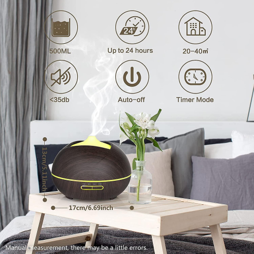 500ml Essential Oil Diffuser, Dark Wood Grain 2