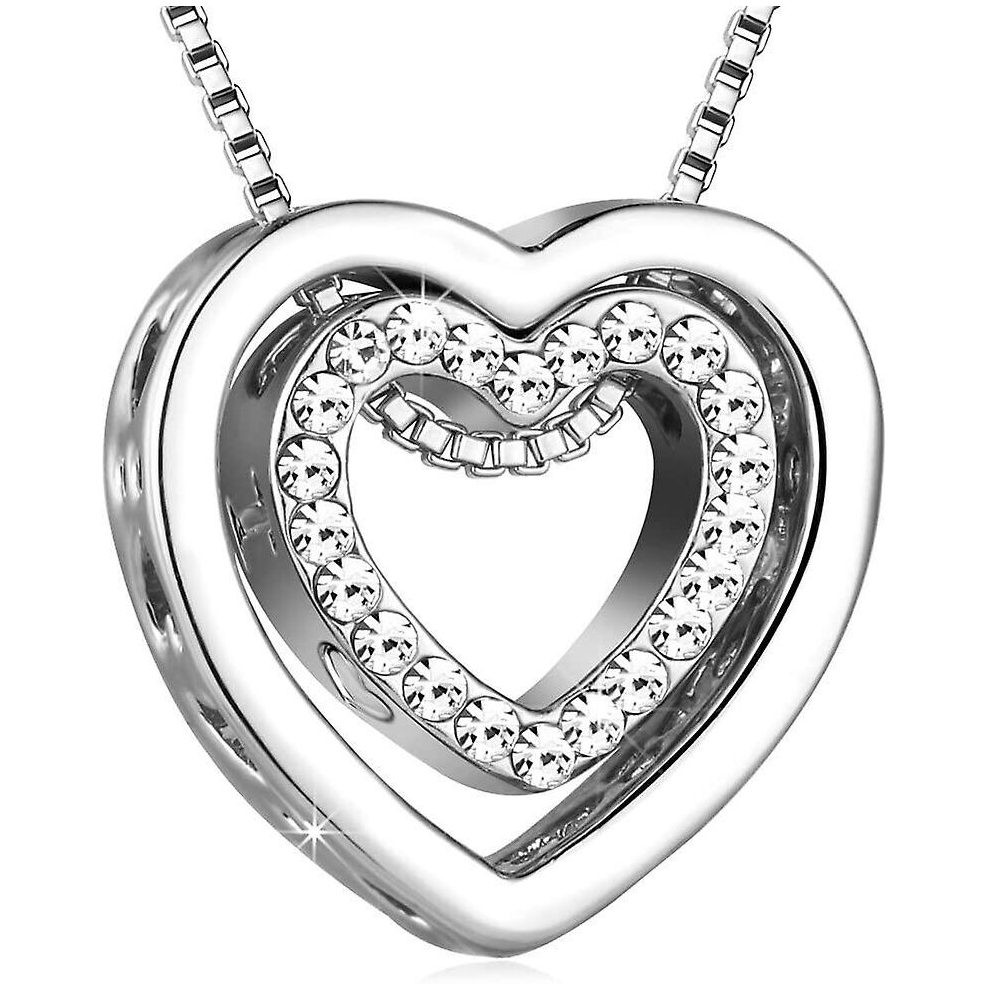Women's Necklace Heart Pendant Silver Rose Gold Zirconia I Love You Jewelry Gift-