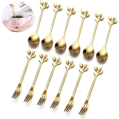 Coffee Spoon Fruit Fork Stainless Steel Cake Fork / Stainless Steel Teaspoon Cutlery Set / Cocktail Tableware / Party Tableware Decoration / 12 P