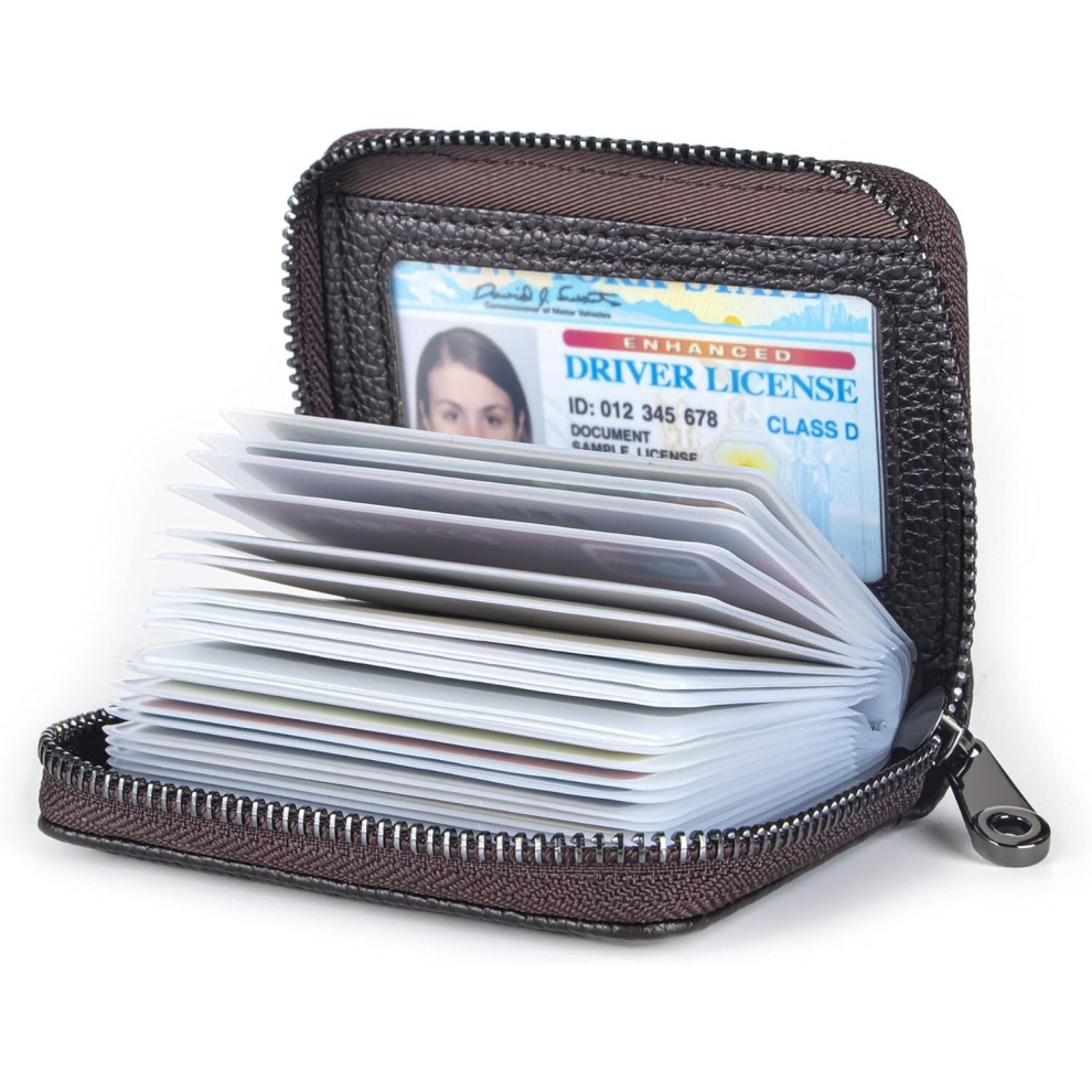 Leather Credit Card Holder with Zipper