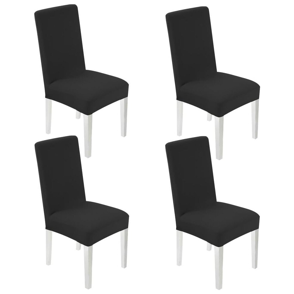 4 Pcs Universal Dining Room Chair Covers Stretch Washable Chair Covers with Elastic Band (Black)