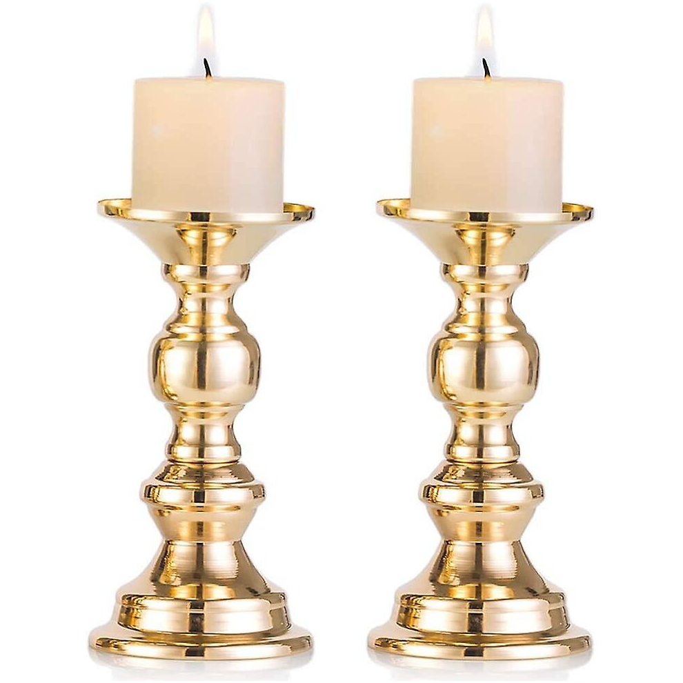 Set Of 2 Candlestick Metal Pillar Candle Holders