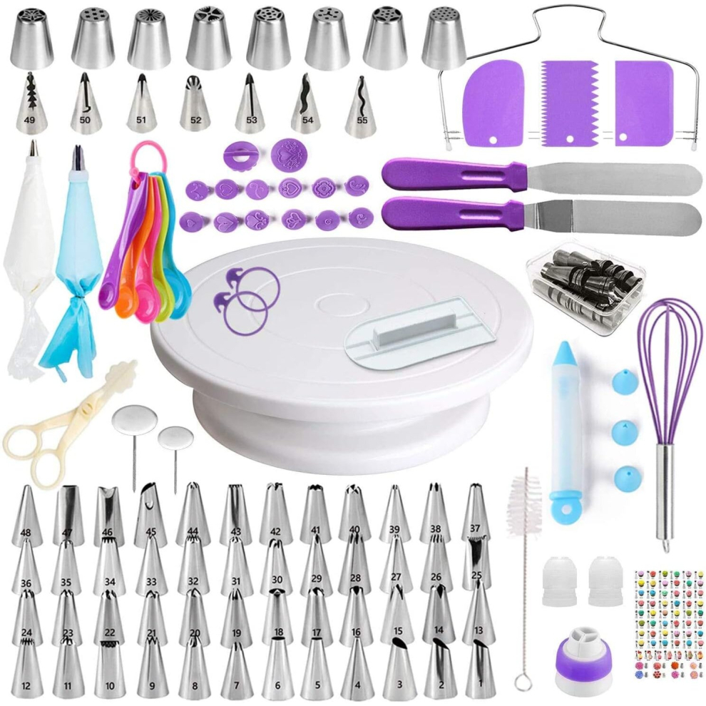 137 Pieces Baking Kit Cake Turntable DIY Utensils Kits Decorating for Icing, Decorating, Pockets, Piping Tips ect (137PCS)