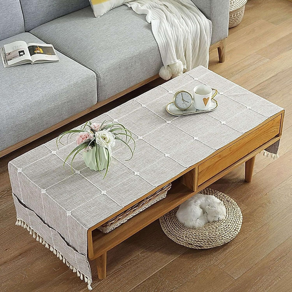 Wipeable Linen Coffee Tablecloth With Pockets,Fridge Dust Cover, Table Runner50x145cm(20x57inch)