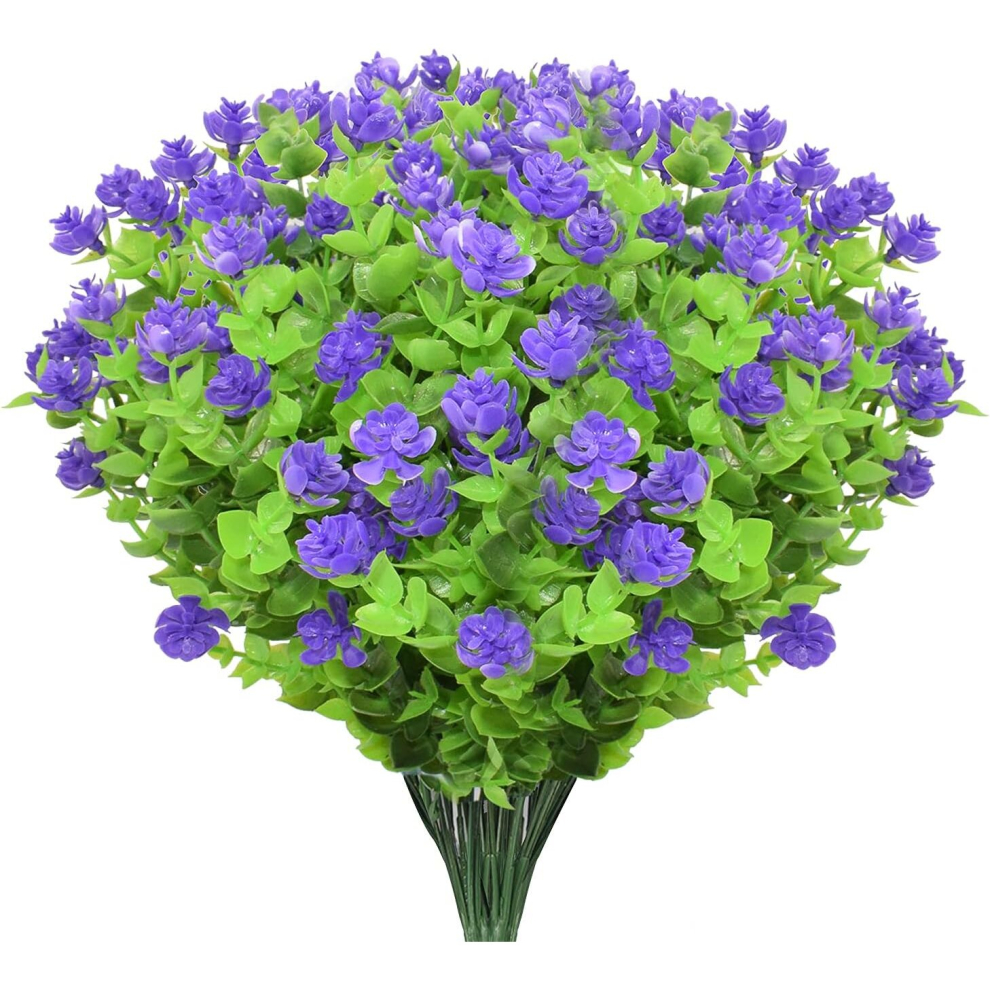 Artificial Outdoor Plants, 10 Bundles Faux Plastic Greenery Shrubs Fake Plant Home Wedding Garden Decor- Purple