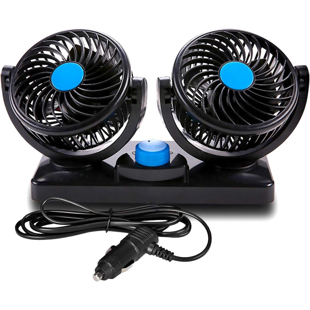 12V Car Fan Dual Rotating Heads Silent 360 Degree Rotating 2 Speed Adjustable Dual Car With Cigarette Lighter 8131025303516