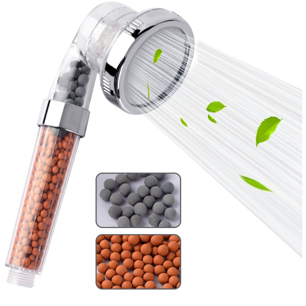 Shower Head Powerful Flow with Beads Filter Pressure Boosting Shower Head Spray with 3 Modes Water Saving Bathing for Adults Children Pets Home a