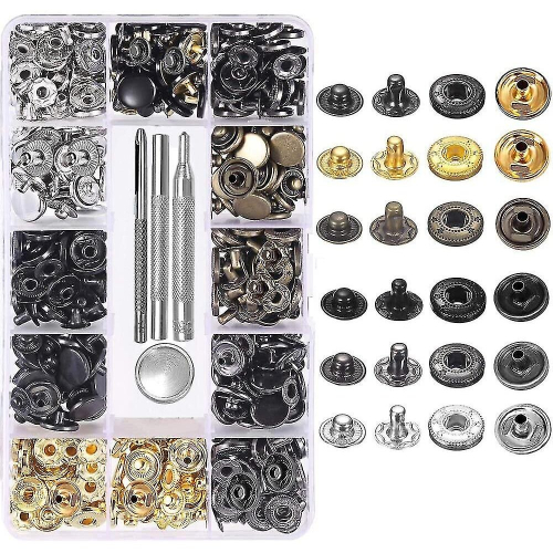 120 Set Leather Snap Buttons Kit Metal Snaps With 4pcs Fastening Tools