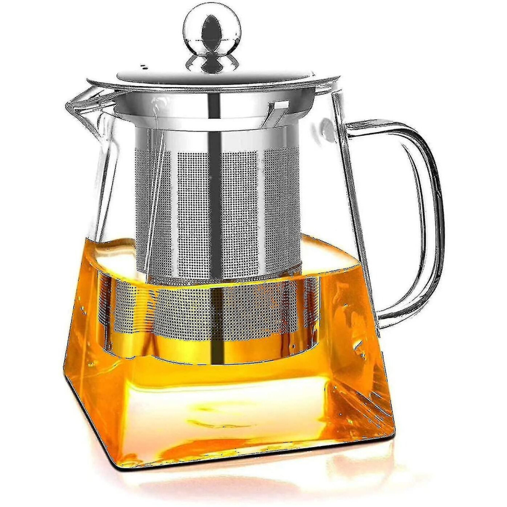 Glass Teapot With Removable Infuser, High Borosilicate Glass Loose Tea Kettle, 304 Stainless Steel Strainer And Lid - Stove Safe (