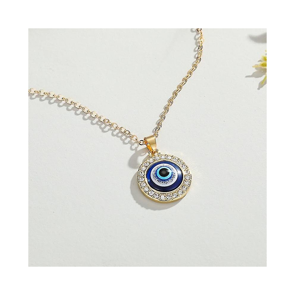Evil Eye - With Rhinestones, Gold Necklace
