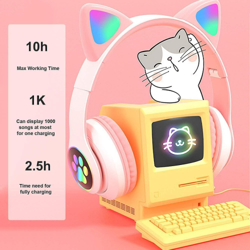 Kids Bluetooth Headphones, LED Light Up Cat Ears 2