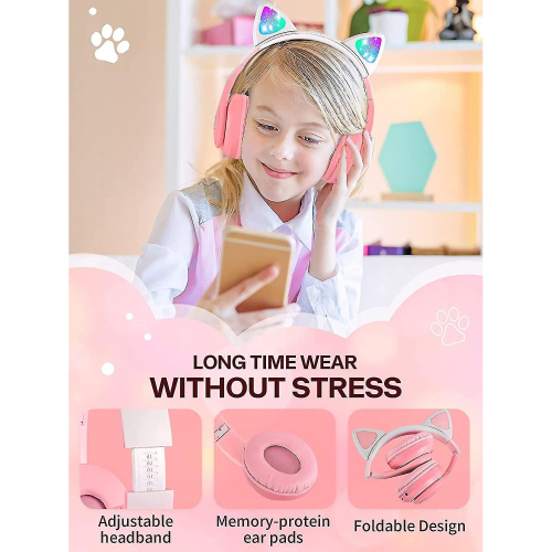 Kids Wireless Headphones with LED Light (Pink) 2