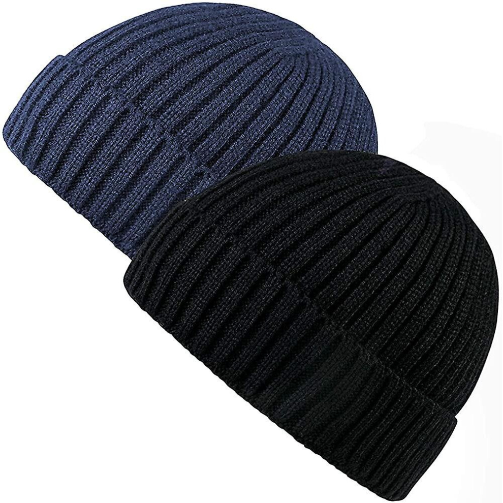2 Pack Mens Hats Slouch Beanie Hat Knitted Baggy Skull Cap Black Beanies Hats For Mens-