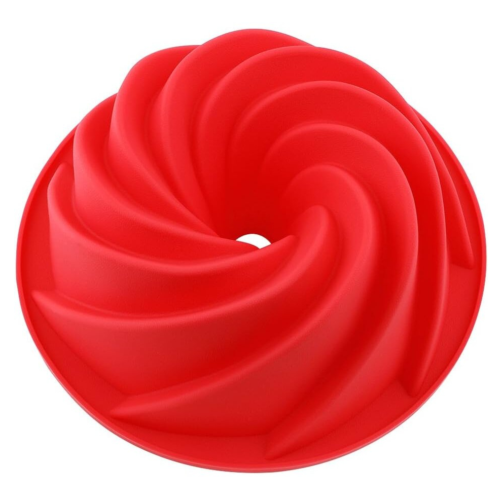 Silicone Baking Cake Mould, 9 Inch Non-Stick Cake Tin, Fluted Round Cake Pan Silicone Pan, Spiral Cake Pans, Silicone Cake Moulds for Baking Cake