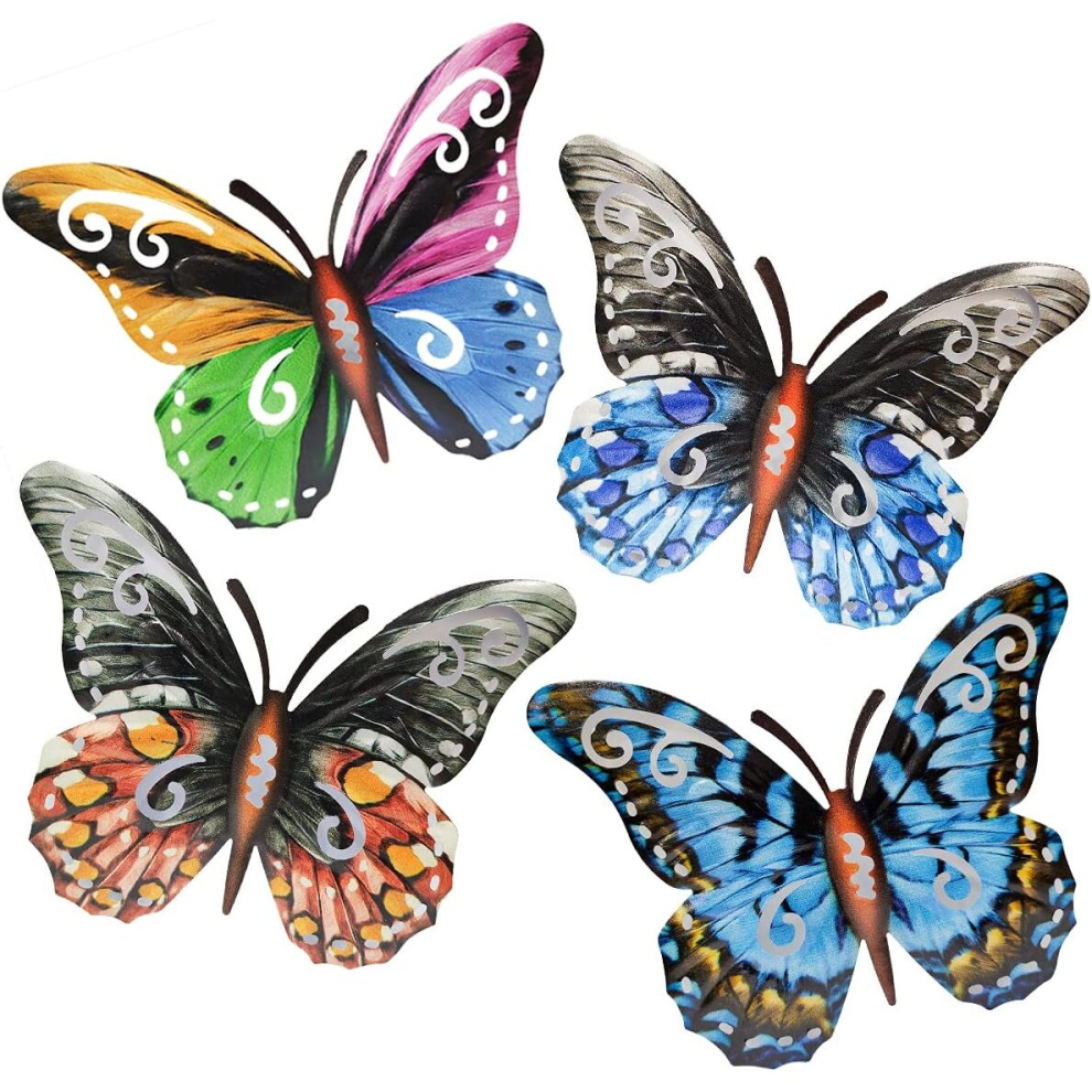 4 Pieces Butterfly Wall Art Decoration Ornaments Indoor Outdoor Garden Yard Wall Hanging Sheds Walls Fences