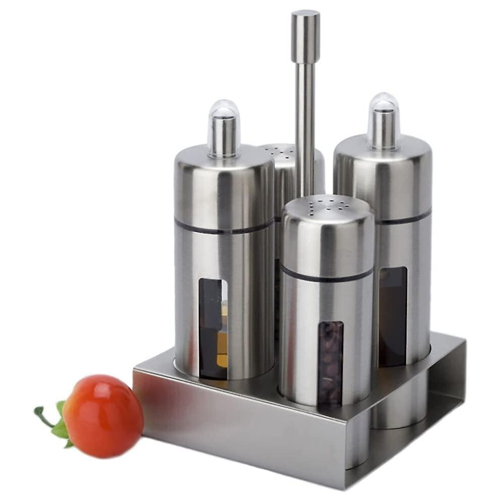 Basic Cruet Set, Stainless Steel And Acrylic Oil And Vinegar Dispenser Bottles