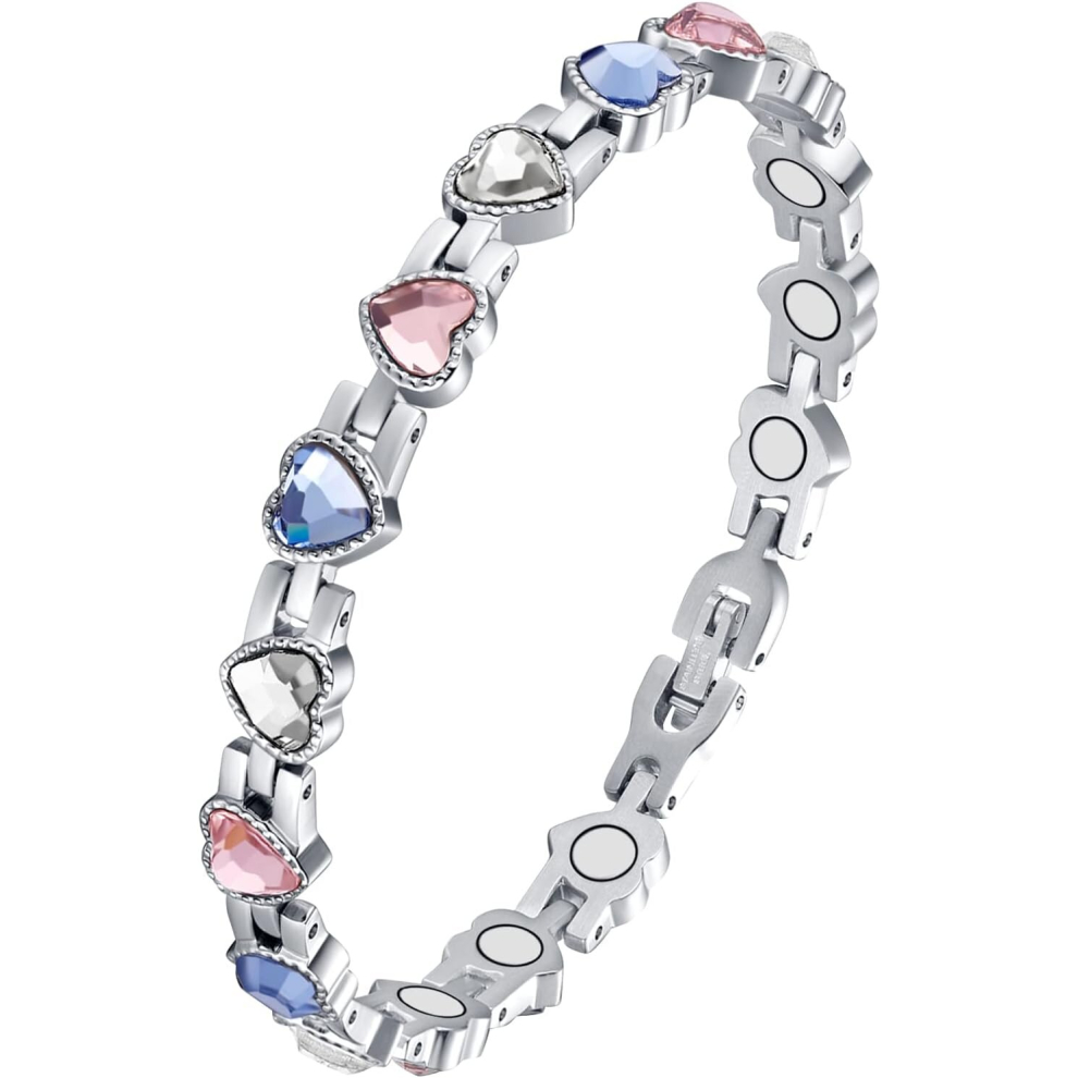 Titanium Steel Magnetic Wristbands with Gorgeous Sparkling Love Heart Shape for Women