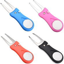 Golf Divot Repair Tool, 4 Pcs Golf Repair Pitch Fork Stainless Steel Pitch Repair Pitch Mark Repair Tool with Pop-up Button & Magnetic Ball Marke