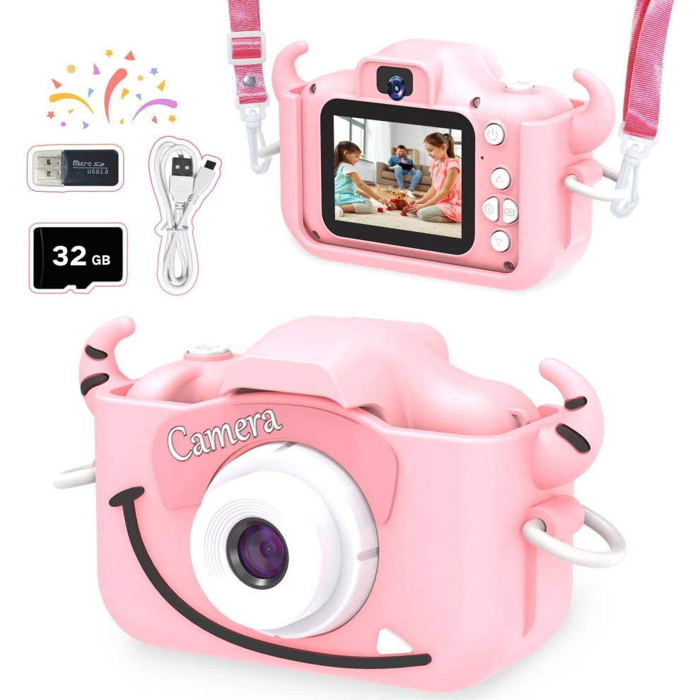Digital camera for kids, selfie 1080P HD video toy camera with 32G card