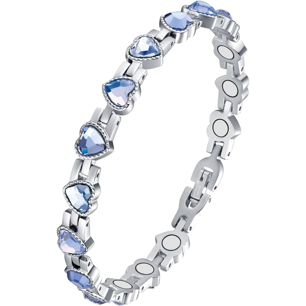 Titanium Steel Magnetic Wristbands with Gorgeous Sparkling Love Heart Shape for Women