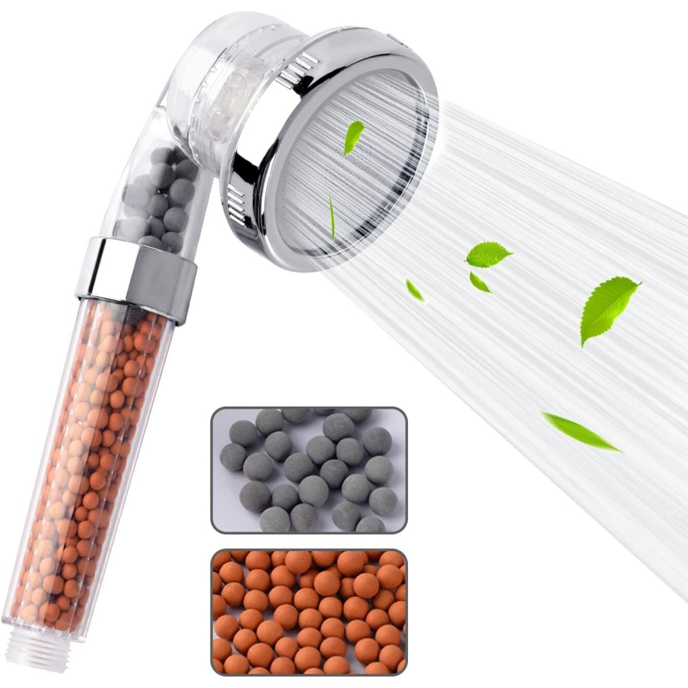 Shower Head Powerful Flow with Beads Filter Pressure Boosting Shower Head Spray with 3 Modes