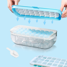 Ice Cube Tray with Lid, Food Grade Silicone Ice Cube Mold, Release All Ice Cubes in One Second, Reusable 48 Compartment Ice Cube Tray (Blue)