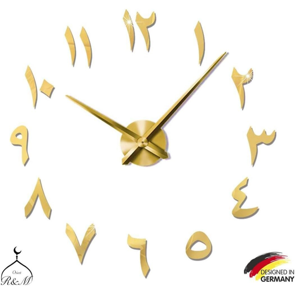 DIY 3D Arabic Silent Wall Clock - Home Decoration Gift - Living Room Home Office - 2 Years Warranty (Gold)