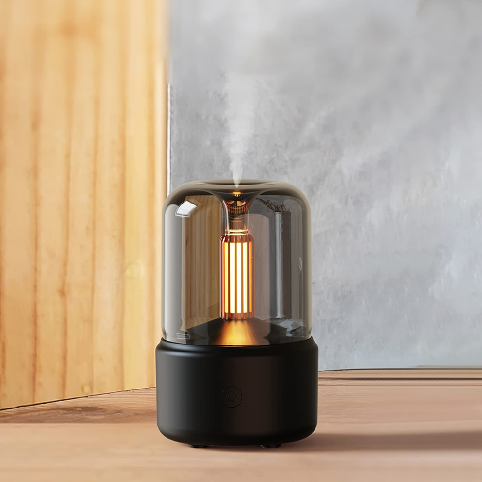 Candlelight Aromatherapy Diffuser, Personal Desktop Portable USB Silent Cool Mist Air Humidifier for Bedroom, Office (Black)