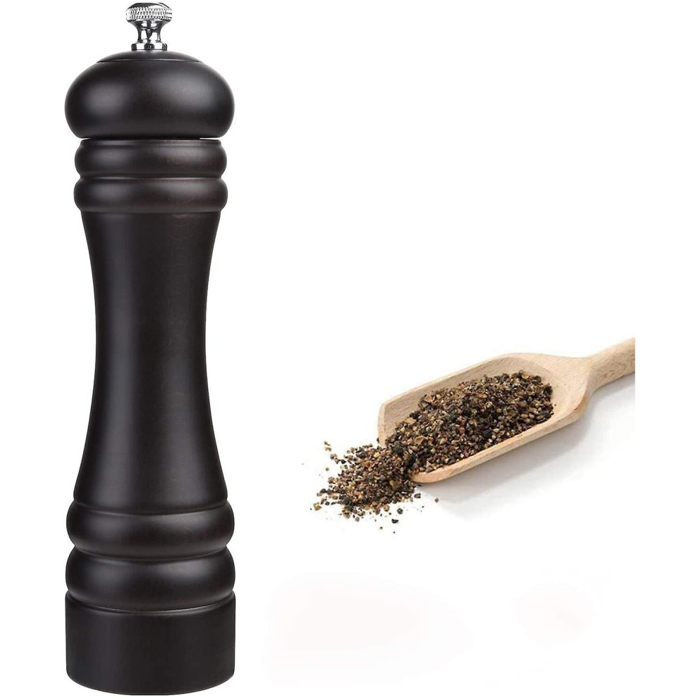 Pepper Mill 8 Inch Black Wood Grinder Precision Mechanism Adjustable Coarseness